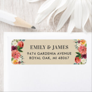Rustic Burgundy Fall Floral Wedding Address Return Address Label