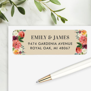 Rustic Burgundy Fall Floral Wedding Address Return Address Label