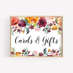 Rustic Burgundy Fall Floral Wedding Cards Gifts Poster