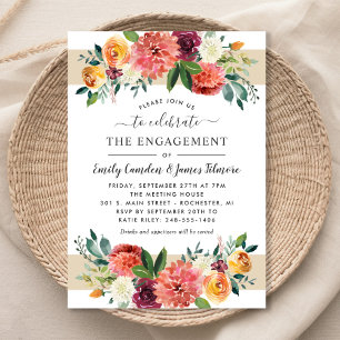 Rustic Burgundy Fall Floral Wedding Engagement Invitation