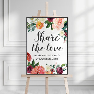 Rustic Burgundy Fall Floral Wedding Share the Love Poster