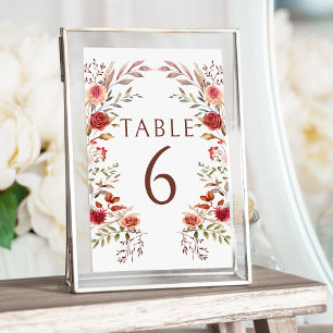 Rustic Burgundy Fall Floral Wedding Table Numbers