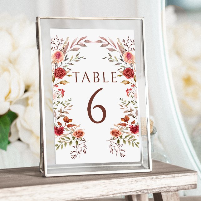 Rustic Burgundy Fall Floral Wedding Table Numbers (Creator Uploaded)
