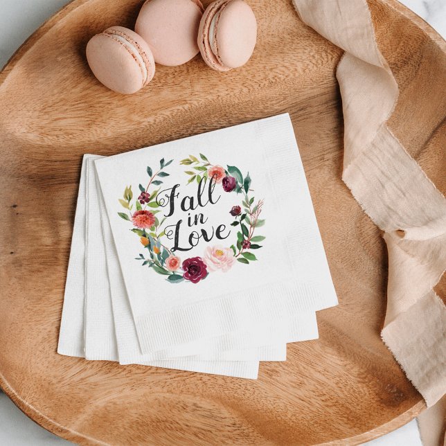 Rustic Burgundy Fall in Love Wedding Napkin (Creator Uploaded)