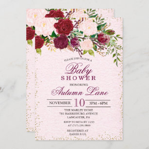 Rustic Burgundy Floral Baby Shower Invitation