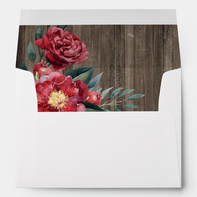 Rustic Burgundy Floral Barn Wood Envelope (Back (Bottom))