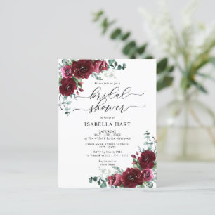 Rustic Burgundy Floral Bridal Shower Invitation Po Postcard