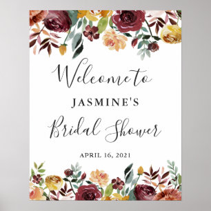 Rustic Burgundy Floral Bridal Shower Sign