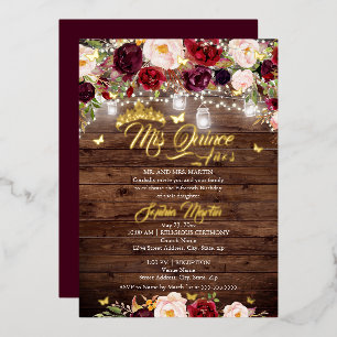 Rustic Burgundy Floral Butterfly Quinceanera
