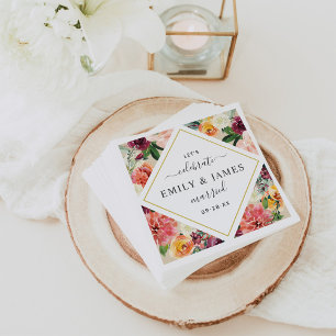Rustic Burgundy Floral Diamond Wedding Napkin