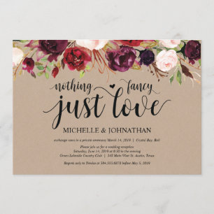 Rustic Burgundy Floral Elopement Reception Invites
