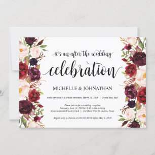 Rustic Burgundy Floral Elopement Reception Invites