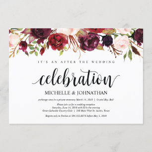 Rustic Burgundy Floral Elopement Reception Invites
