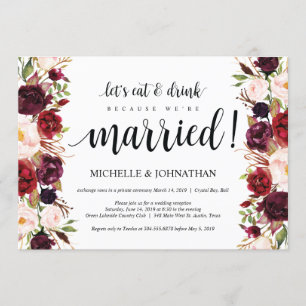 Rustic Burgundy Floral Elopement Reception Invites
