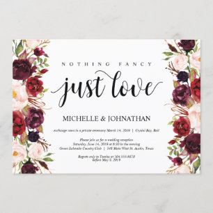 Rustic Burgundy Floral Elopement Reception Invites