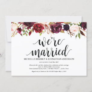 Rustic Burgundy Floral Elopement Reception Invites