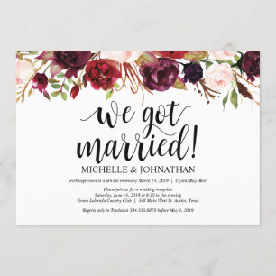 Rustic Burgundy Floral Elopement Reception Invites