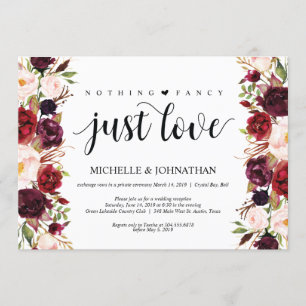 Rustic Burgundy Floral Elopement Reception Invites