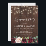 rustic burgundy floral engagement party invitation<br><div class="desc">Rustic wood background with burgundy navy blue watercolor flowers and white script text.</div>