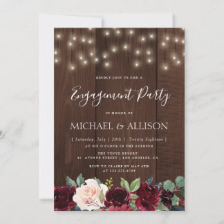 rustic burgundy floral engagement party invitation