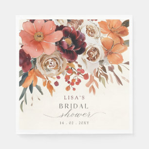 Rustic Burgundy Floral Fall Bridal Shower  Napkin