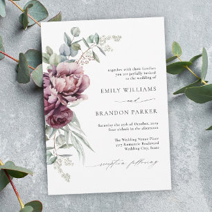 Rustic Burgundy Floral Fall Wedding Invitation