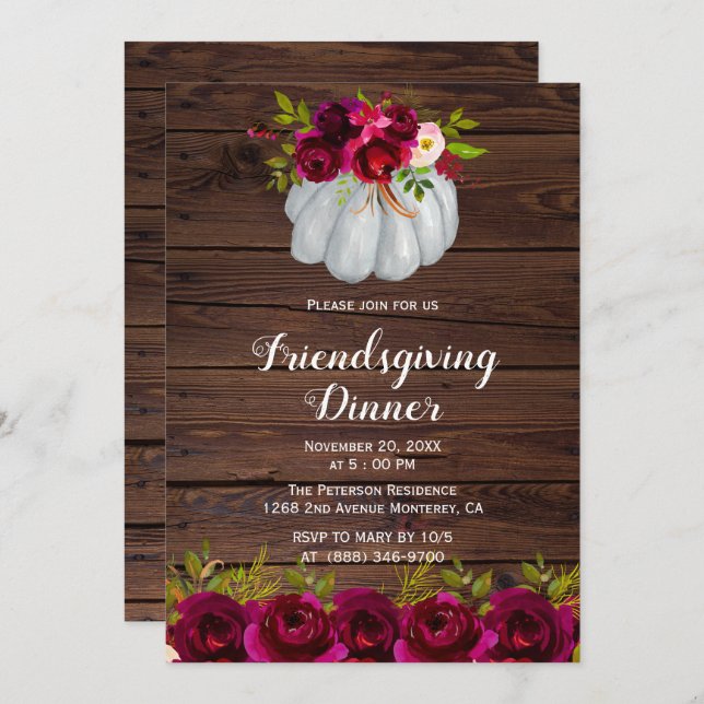 Rustic Burgundy Floral Friendsgiving Invitations (Front/Back)