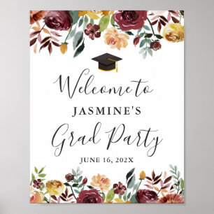 Rustic Burgundy Floral Graduation Welcome Sign