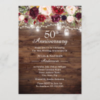 Rustic Burgundy Floral Lights 50th Anniversary