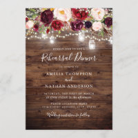 Rustic Burgundy Floral Lights Rehearsal Dinner
