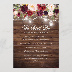Rustic Burgundy Floral Lights Vow Renewal Invitation