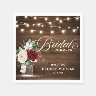 Rustic Burgundy Floral Mason Jar Bridal Shower Napkin
