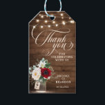 Rustic Burgundy Floral Mason Jar Wedding Gift Tags<br><div class="desc">Rustic country string lights and mason jar with burgundy,  red,  Marsala,  maroon ,  ivory,  blush colour floral bouquet and eucalyptus leaves on wood background wedding gift tag. Please contact me for any help in customisation or if you need any other product with this design.</div>