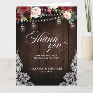Rustic Burgundy Floral Mason Jar Wedding Thank You