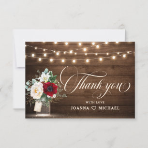 Rustic Burgundy Floral Mason Jar Wedding Thank You