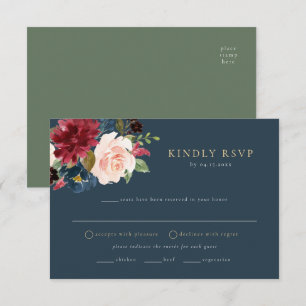 Rustic Burgundy Floral Meal Choice RSVP Postcard