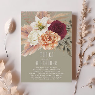 Rustic Burgundy Floral Reception Invite