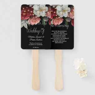 Rustic burgundy Floral string lights Wedding Hand Fan