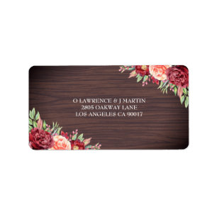 Rustic Burgundy Floral Watercolor Wedding Label