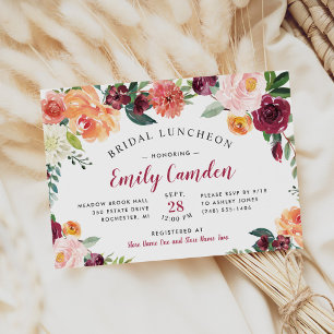 Rustic Burgundy Floral Wedding Bridal Luncheon Invitation