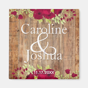 Rustic Burgundy Floral Wedding Magnet
