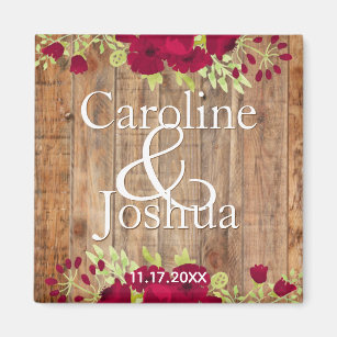 Rustic Burgundy Floral Wedding Magnet