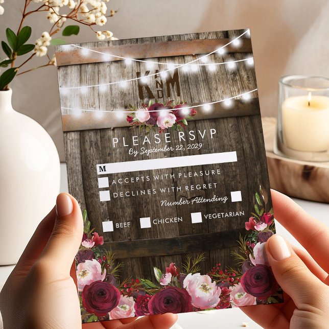 Rustic Burgundy Floral Wedding Menu Option RSVP (Creator Uploaded)