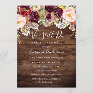Rustic Burgundy Floral Wedding Vow Renewal Invitation