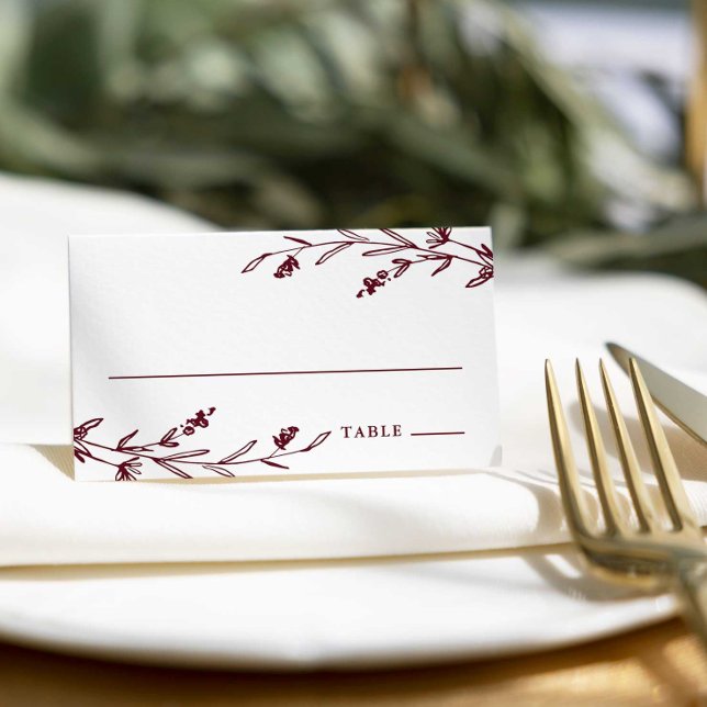 Rustic Burgundy Floral Wildflower Wedding Place Card (Creator Uploaded)