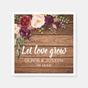 Rustic Burgundy Floral Wood Wedding Favour Paper Napkin