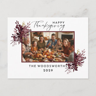 Rustic Burgundy Foliage Photo Thanksgiving Postcard