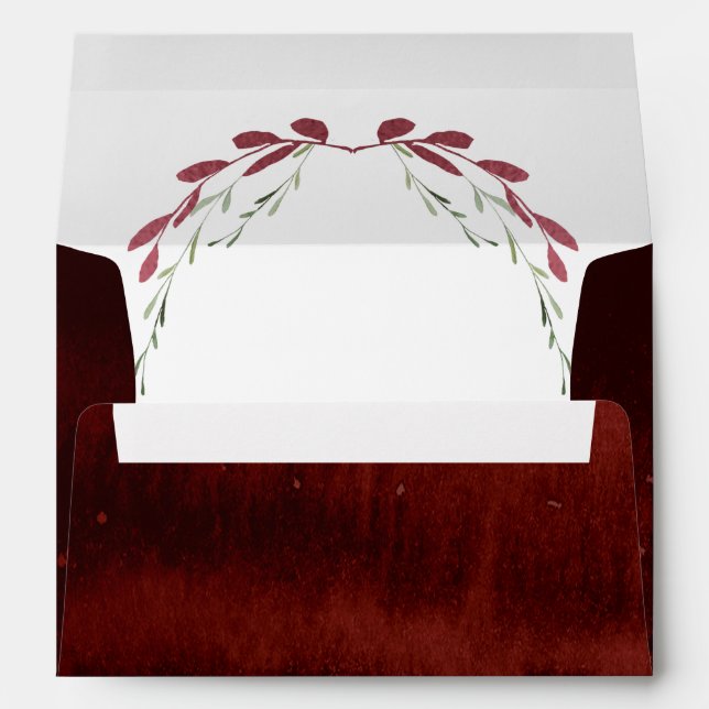 Rustic Burgundy Geometric Pink Floral Wedding Envelope (Back (Bottom))