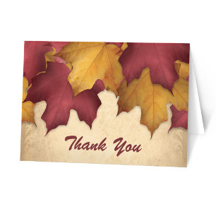 Rustic Burgundy Gold Autumn Thank You Cards