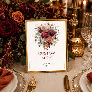 Rustic Burgundy Gold Eucalyptus Autumn custom tabl Poster